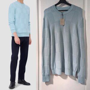 Bugatchi | Multi-Stitch Check Jacquard Crew Neck Sweater In Ice Blue